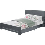 Base de cama queen de madera gris con paneles incrustados, individual