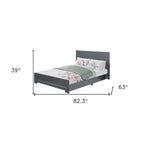 Base de cama queen de madera gris con paneles incrustados, individual