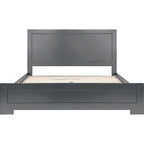 Base de cama queen de madera gris con paneles incrustados, individual