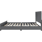 Base de cama queen de madera gris con paneles incrustados, individual