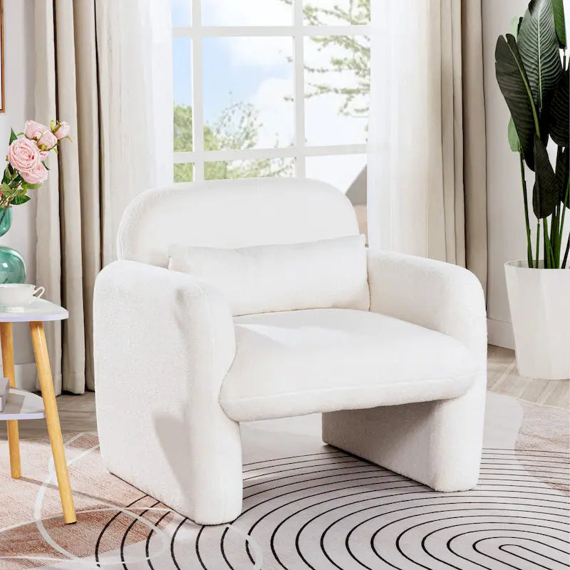 Sillón decorativo de forro polar con brazos y almohada, rosa / gris / beige, asiento individual