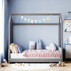Cama Nido Individual de Terciopelo Gris, 1 Niño, Estructura de Suelo