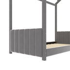 Cama Nido Individual de Terciopelo Gris, 1 Niño, Estructura de Suelo
