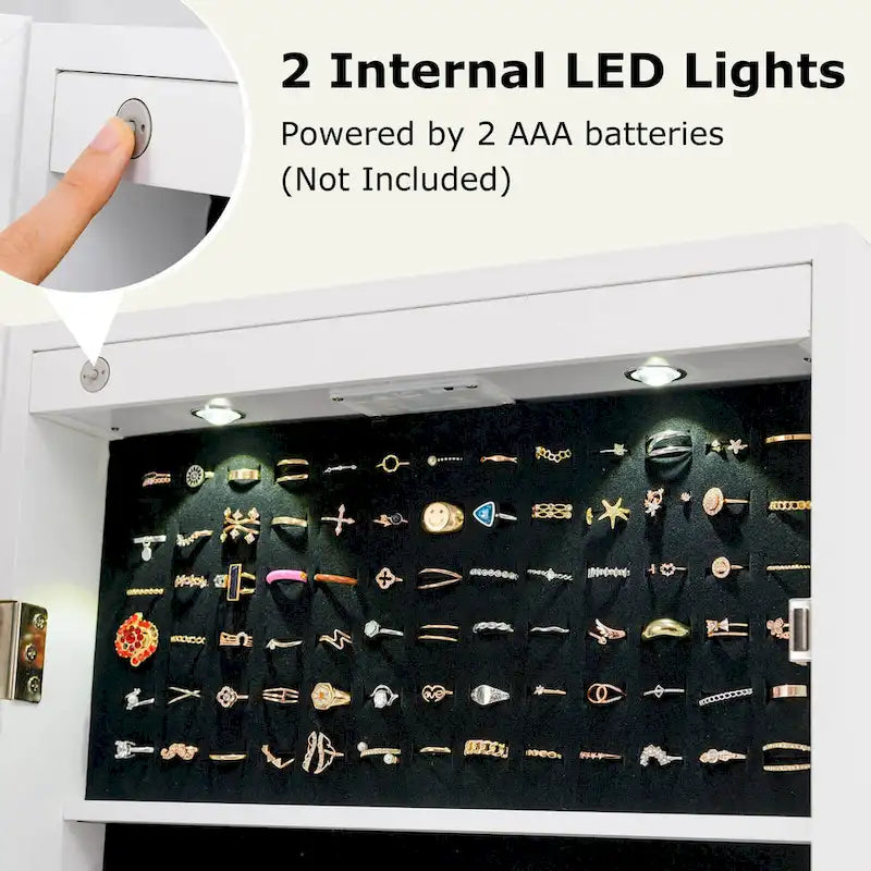 Espejo de cuerpo entero con joyero y luces LED, con cerradura | Negro / Blanco / Marrón