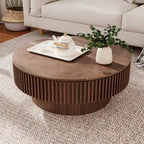 Modern Solid Wood Veneered Round Coffee Tea Table with Storage