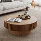 Mesa de centro redonda con almacenamiento – Nogal / Madera natural / Negra, MDF acanalado, 80 o 100 cm