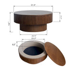 Mesa de centro redonda con almacenamiento – Nogal / Madera natural / Negra, MDF acanalado, 80 o 100 cm