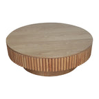 Mesa de centro redonda con almacenamiento – Nogal / Madera natural / Negra, MDF acanalado, 80 o 100 cm