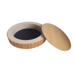 Mesa de centro redonda con almacenamiento – Nogal / Madera natural / Negra, MDF acanalado, 80 o 100 cm