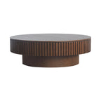 Mesa de centro redonda con almacenamiento – Nogal / Madera natural / Negra, MDF acanalado, 80 o 100 cm