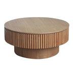 Mesa de centro redonda con almacenamiento – Nogal / Madera natural / Negra, MDF acanalado, 80 o 100 cm