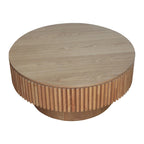 Mesa de centro redonda con almacenamiento – Nogal / Madera natural / Negra, MDF acanalado, 80 o 100 cm