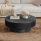 Mesa de centro redonda con almacenamiento – Nogal / Madera natural / Negra, MDF acanalado, 80 o 100 cm