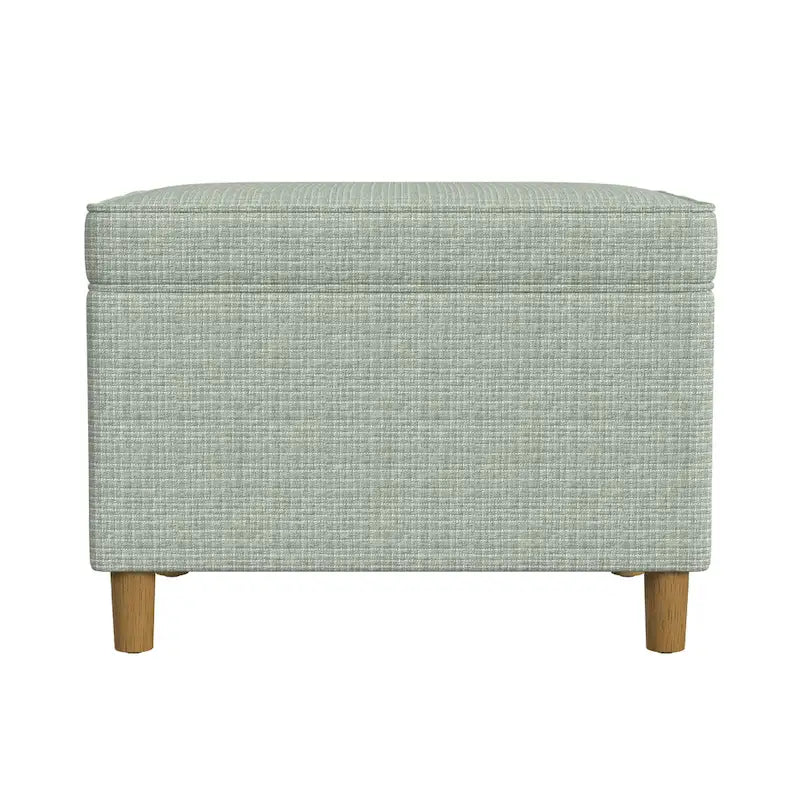 Otomana de almacenaje rectangular verde salvia y marrón, tapa con bisagras, capacidad para 1 persona