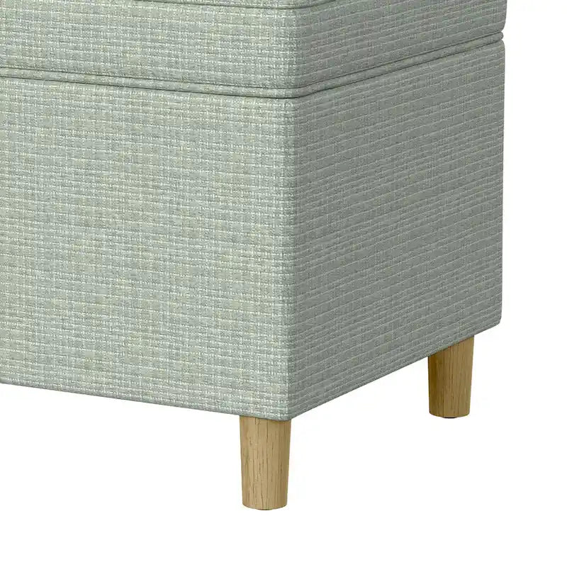 Otomana de almacenaje rectangular verde salvia y marrón, tapa con bisagras, capacidad para 1 persona