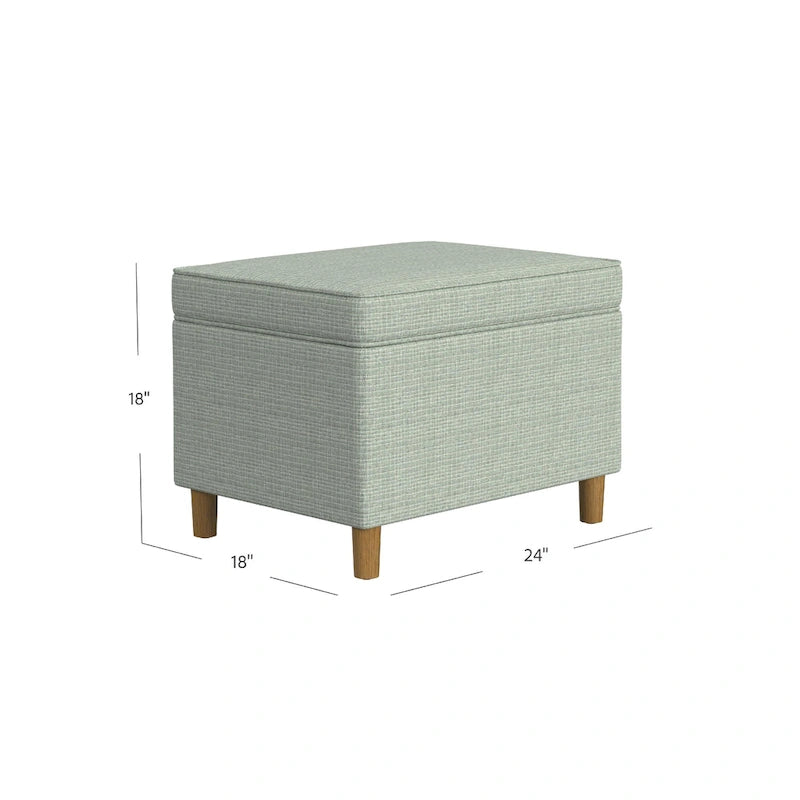 Otomana de almacenaje rectangular verde salvia y marrón, tapa con bisagras, capacidad para 1 persona