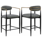 Tiara Counter Chair Set of 2, Gray Fabric, Gold, Black Metal 25 Inch