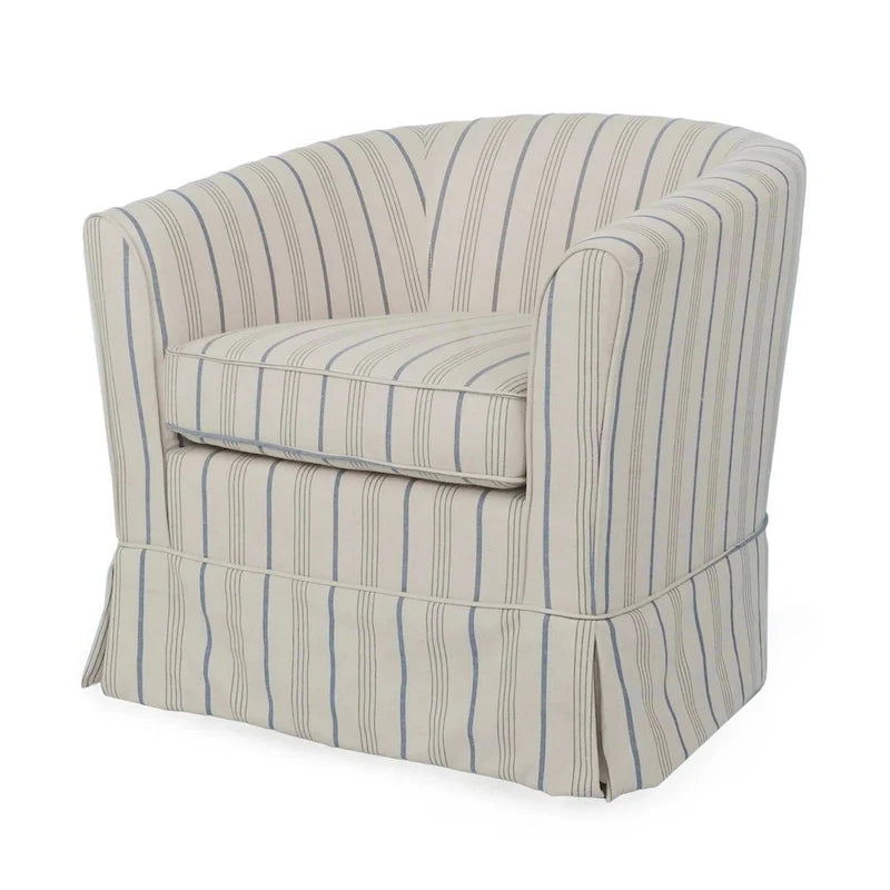 Sillón giratorio individual de tela blanca y gris