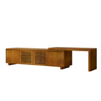 Mueble de TV extensible de ébano marrón, estilo de mediados de siglo, se adapta a televisores de 55" a 75"