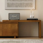 Mueble de TV extensible de ébano marrón, estilo de mediados de siglo, se adapta a televisores de 55" a 75"
