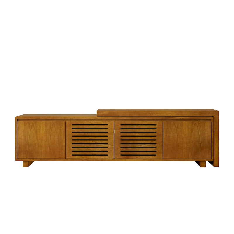 Mueble de TV extensible de ébano marrón, estilo de mediados de siglo, se adapta a televisores de 55" a 75"