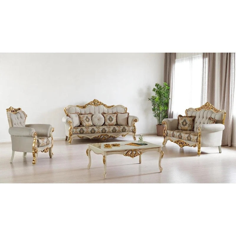 Juego de sala de estar de 3 piezas color crema – Sofá, sofá de dos plazas y sillón para 5 personas