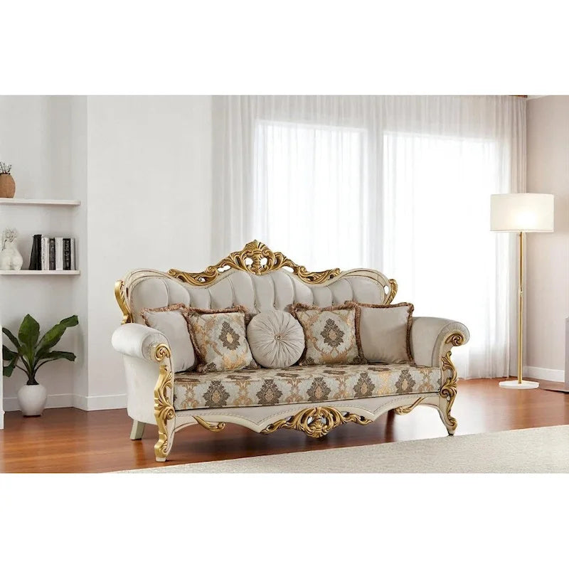 Juego de sala de estar de 3 piezas color crema – Sofá, sofá de dos plazas y sillón para 5 personas