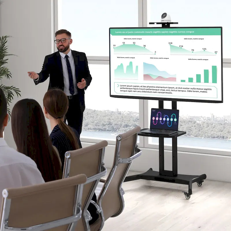 Mueble de TV móvil negro para 1 persona, apto para televisores de 32" a 82"
