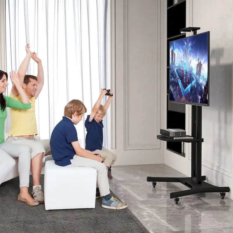 Mueble de TV móvil negro para 1 persona, apto para televisores de 32" a 82"