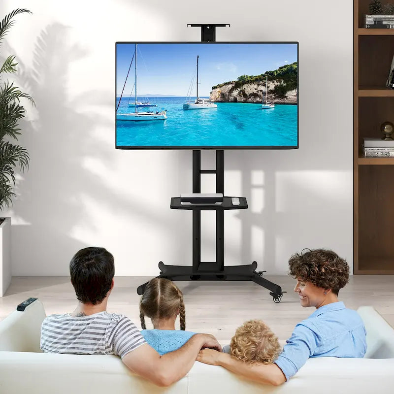 Mueble de TV móvil negro para 1 persona, apto para televisores de 32" a 82"