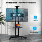 Mueble de TV móvil negro para 1 persona, apto para televisores de 32" a 82"
