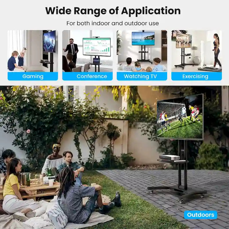 Mueble de TV móvil negro para 1 persona, apto para televisores de 32" a 82"