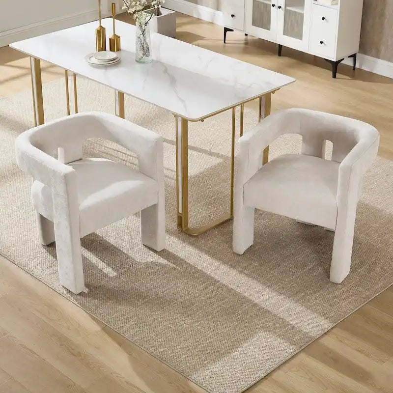 Sillón decorativo de chenilla beige/amarillo/naranja/rosa, juego de 2