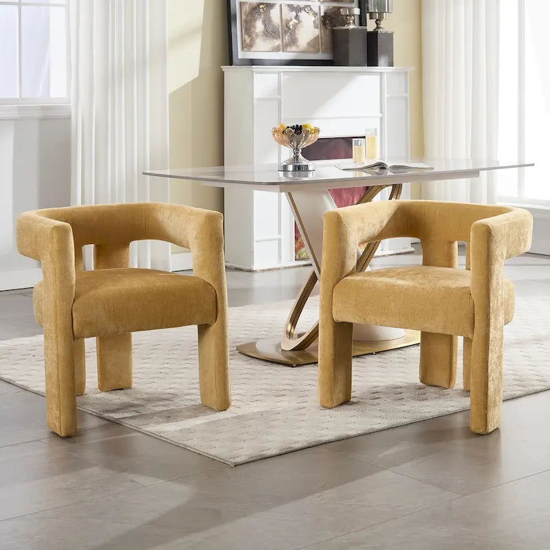 Sillón decorativo de chenilla beige/amarillo/naranja/rosa, juego de 2