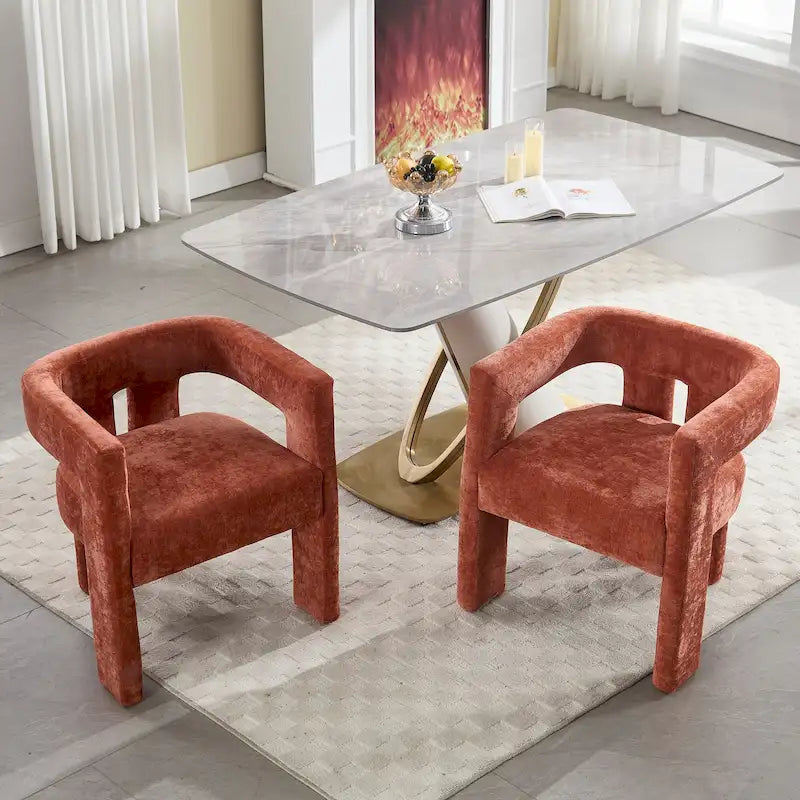 Sillón decorativo de chenilla beige/amarillo/naranja/rosa, juego de 2