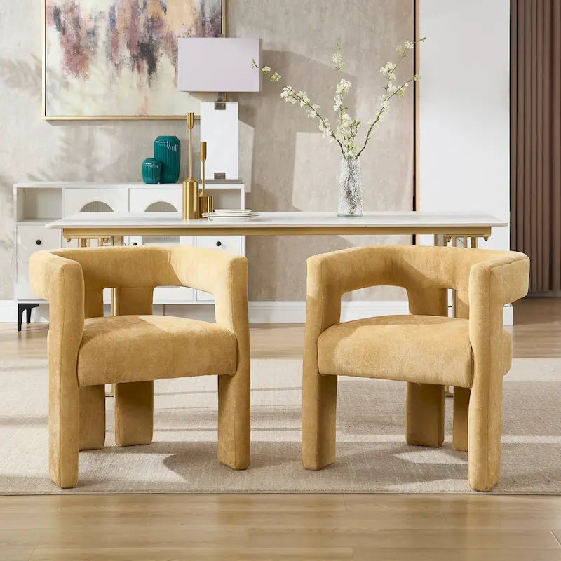 Sillón decorativo de chenilla beige/amarillo/naranja/rosa, juego de 2