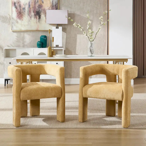 Sillón decorativo de chenilla beige/amarillo/naranja/rosa, juego de 2