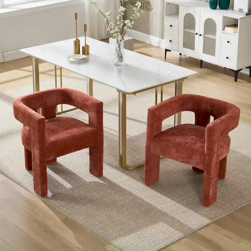 Sillón decorativo de chenilla beige/amarillo/naranja/rosa, juego de 2
