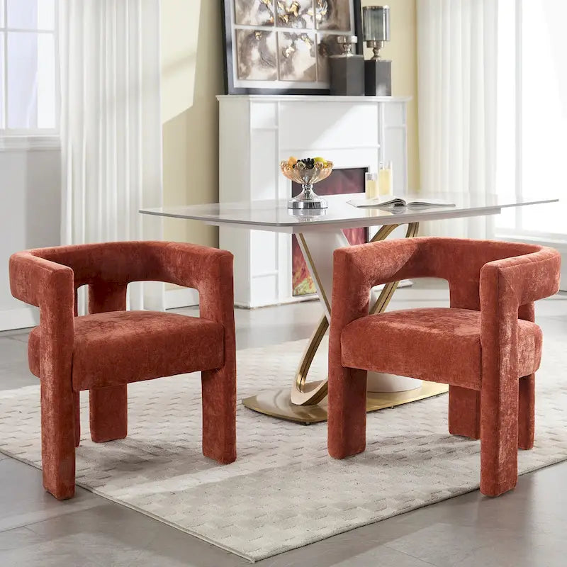 Sillón decorativo de chenilla beige/amarillo/naranja/rosa, juego de 2
