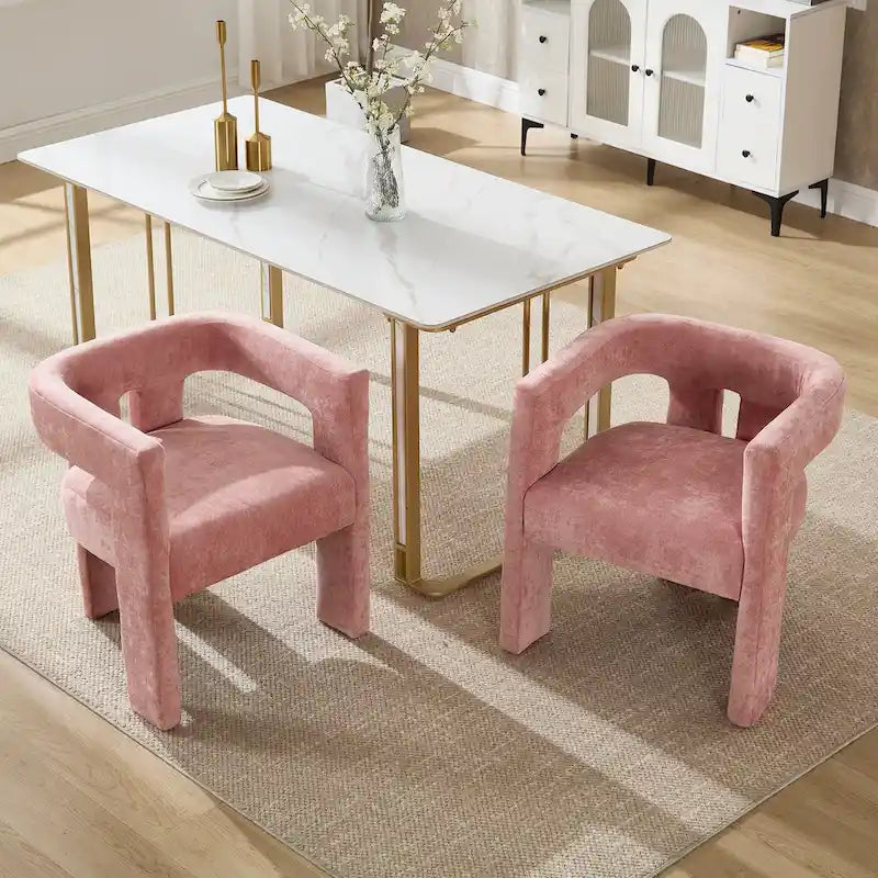 Sillón decorativo de chenilla beige/amarillo/naranja/rosa, juego de 2