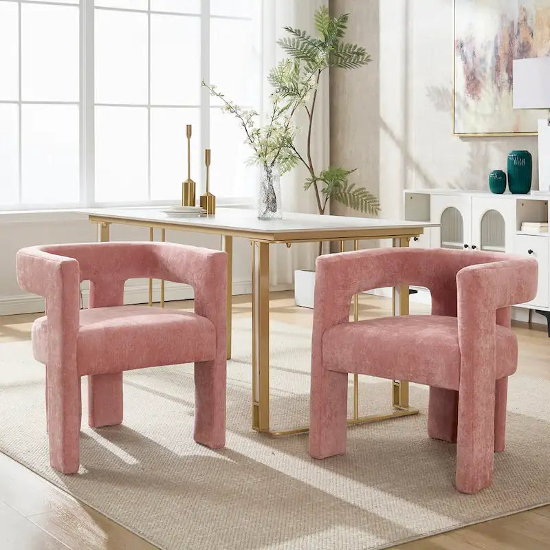 Sillón decorativo de chenilla beige/amarillo/naranja/rosa, juego de 2