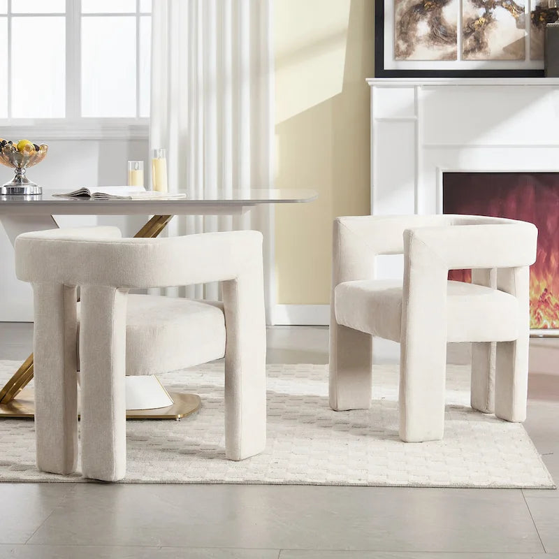 Sillón decorativo de chenilla beige/amarillo/naranja/rosa, juego de 2