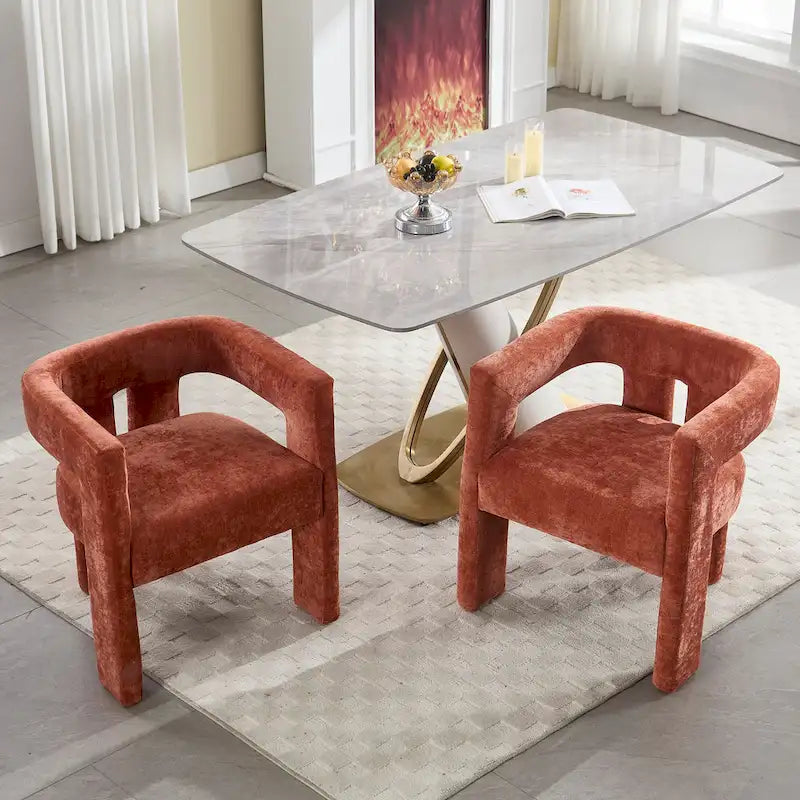 Sillón decorativo de chenilla beige/amarillo/naranja/rosa, juego de 2