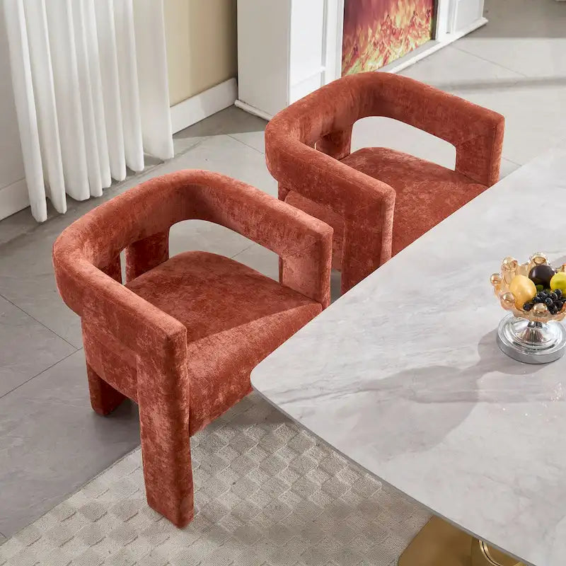 Sillón decorativo de chenilla beige/amarillo/naranja/rosa, juego de 2