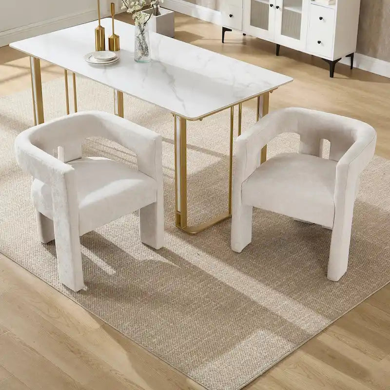 Sillón decorativo de chenilla beige/amarillo/naranja/rosa, juego de 2