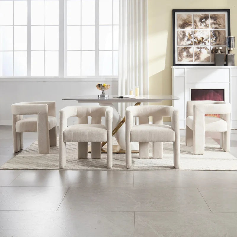 Sillón decorativo de chenilla beige/amarillo/naranja/rosa, juego de 2