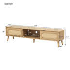 Mueble para TV de madera natural con puertas de ratán, 1 cajón, 2 armarios, apto para televisores de hasta 80", requiere montaje entre 2 personas