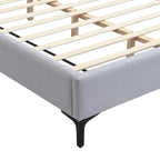 Cama con plataforma de lino gris con luces y estantes, Queen, 2 personas