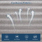 Sofá Cama Seccional Esquinero de Pana (Gris Claro / Naranja / Negro) – Convertible, Asientos para 3+
