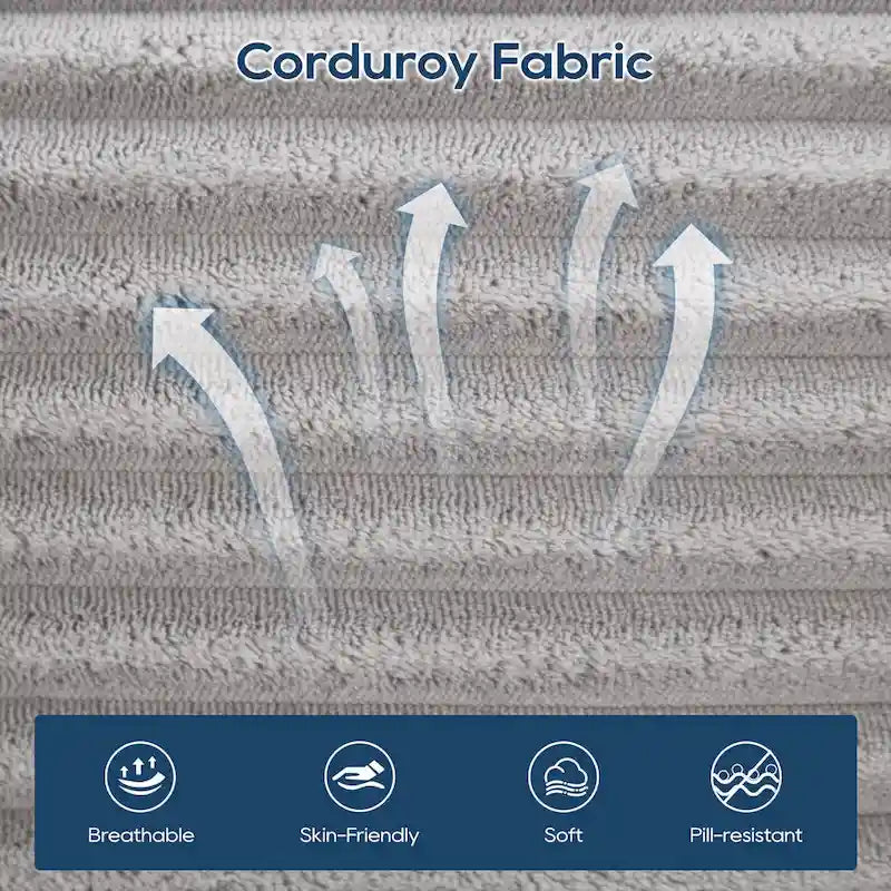 Sofá Cama Seccional Esquinero de Pana (Gris Claro / Naranja / Negro) – Convertible, Asientos para 3+